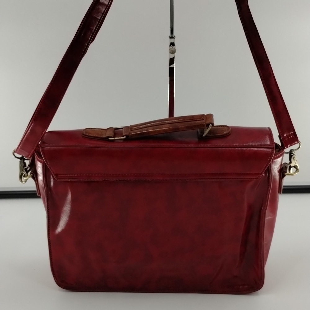 ECOSUSI faux leather red and tan satchel with removable crossbody strap - Picture 8 of 14